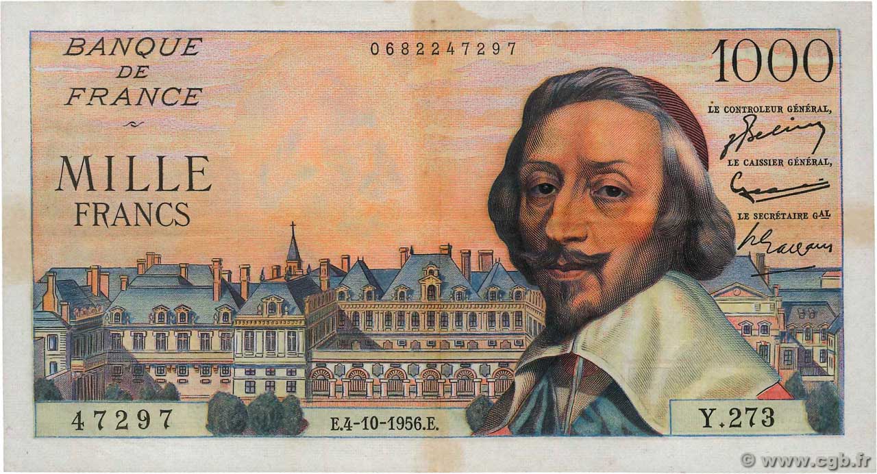 1000 Francs RICHELIEU FRANCE  1956 F.42.22 TTB+