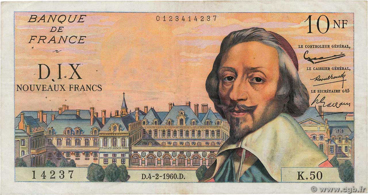 10 Nouveaux Francs RICHELIEU FRANCE  1960 F.57.05 TB