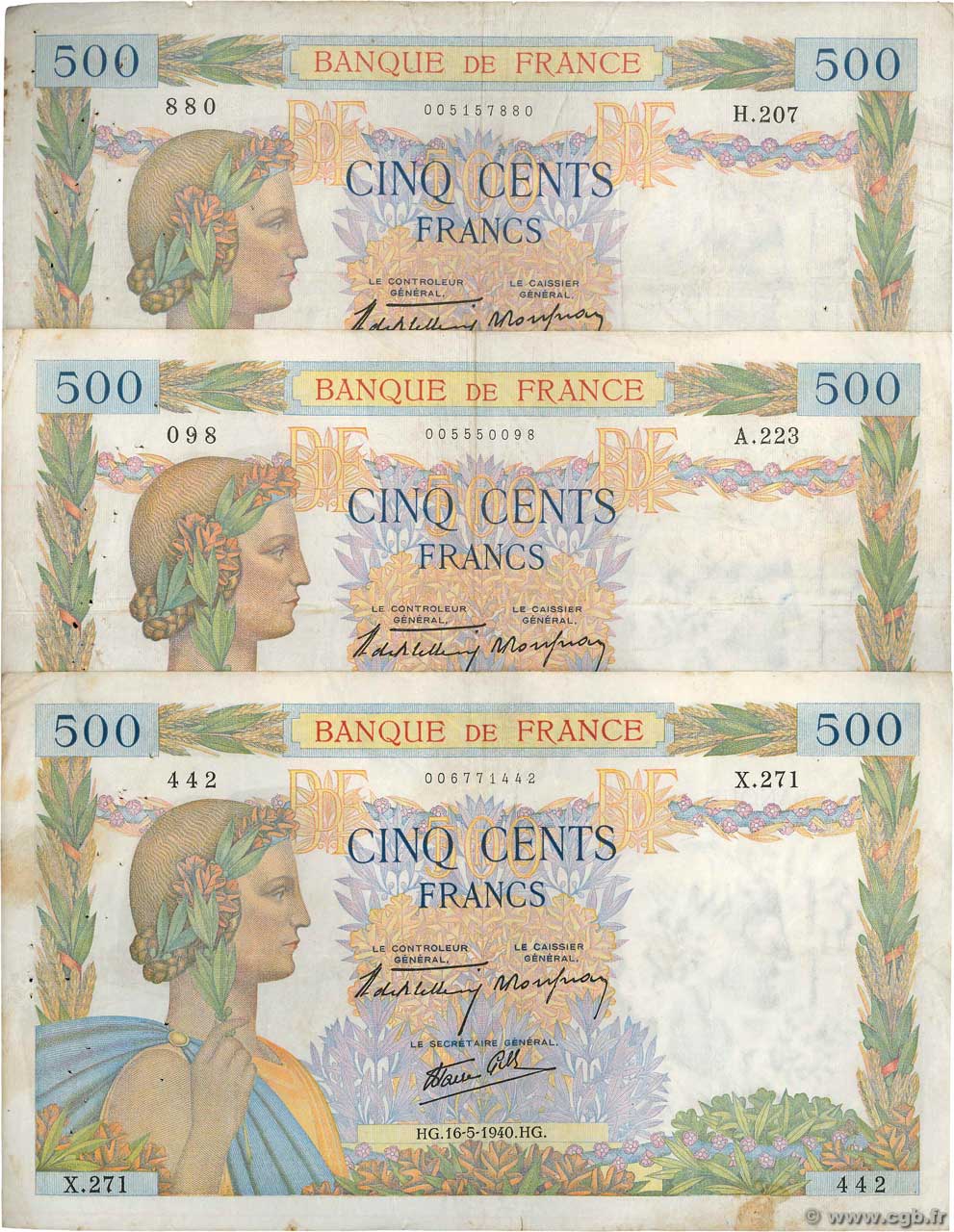 500 Francs LA PAIX Lot FRANCIA  1940 F.32.02 BC