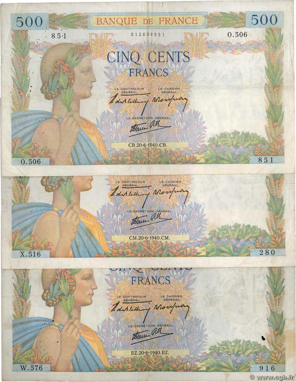 500 Francs LA PAIX Lot FRANCE  1940 F.32.02 TB