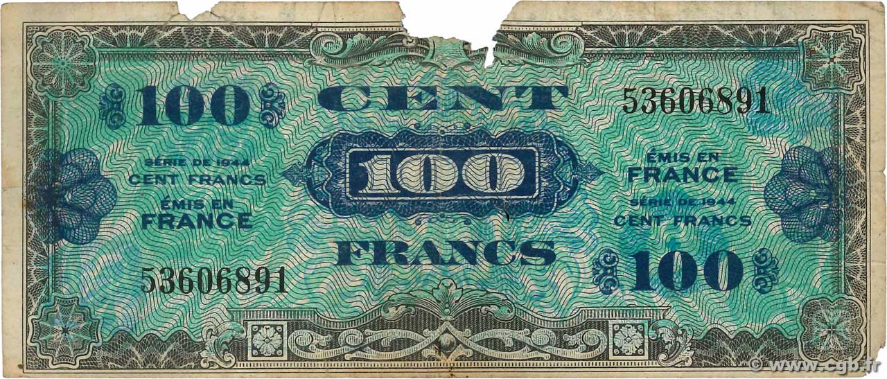 100 Francs DRAPEAU FRANCE  1944 VF.20.01 B