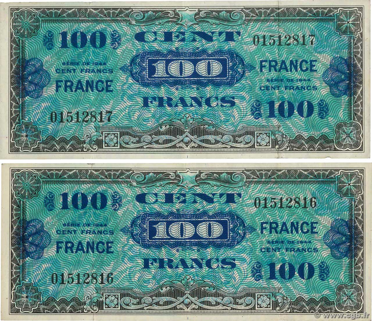 100 Francs FRANCE Consécutifs FRANCIA  1945 VF.25.01 MBC