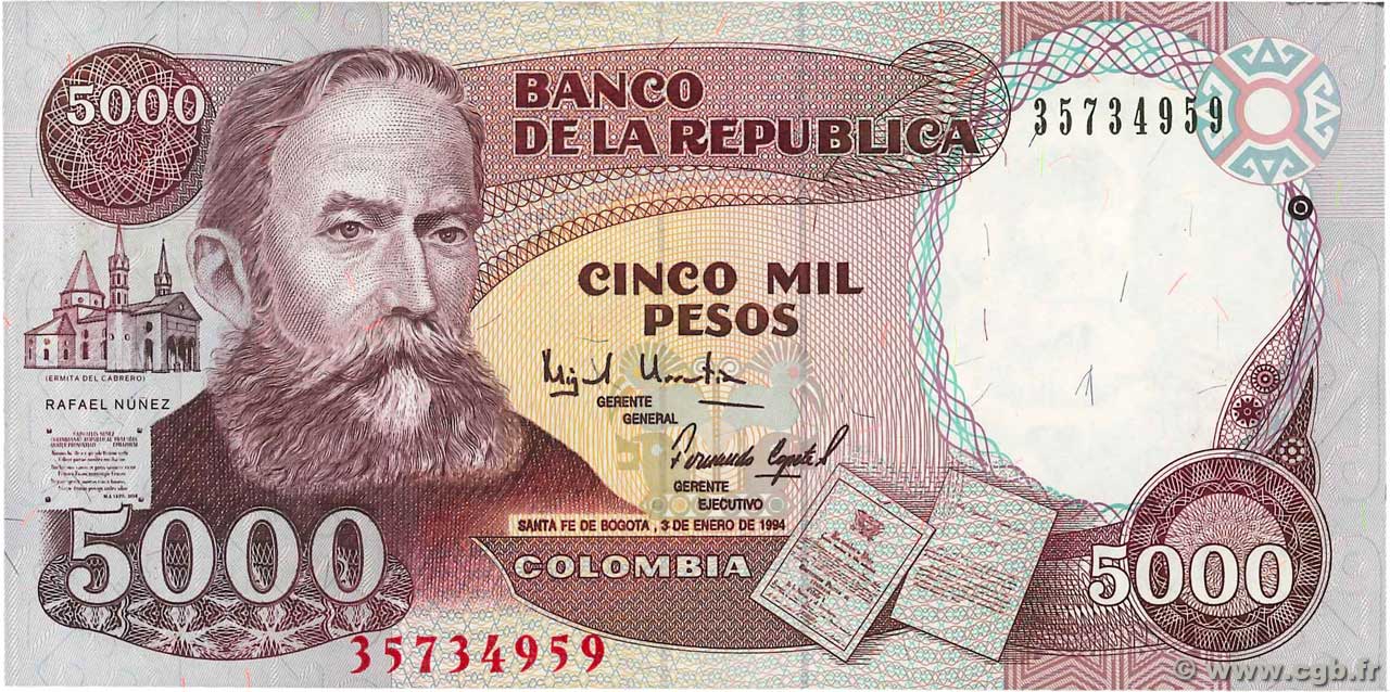 5000 Pesos COLOMBIA  1994 P.440 AU