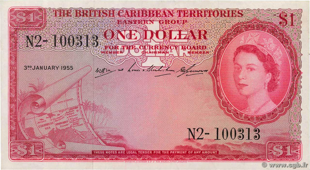 1 Dollar EAST CARIBBEAN STATES  1955 P.07b XF