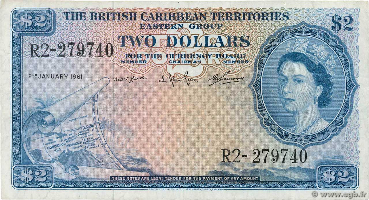 2 Dollars EAST CARIBBEAN STATES  1961 P.08c VF-
