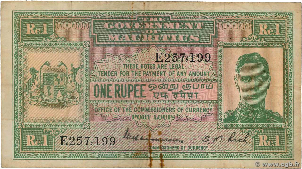 1 Rupee MAURITIUS  1940 P.26 F