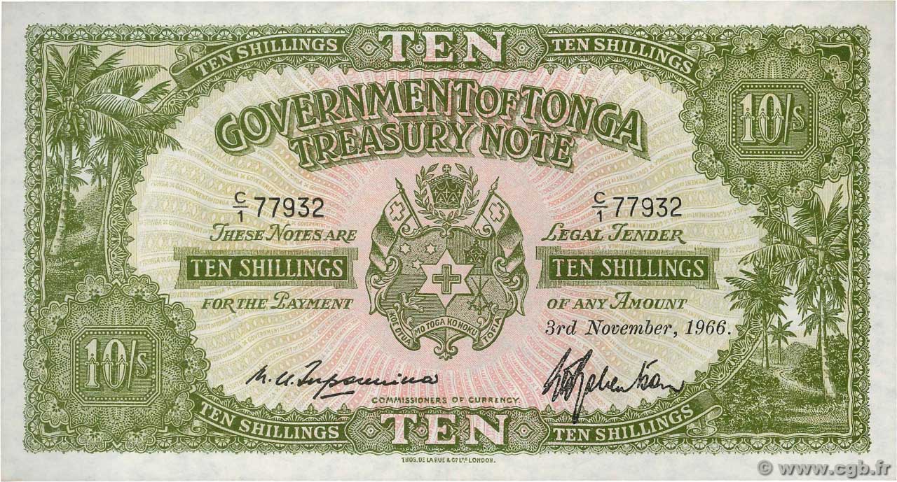 10 Shillings TONGA  1966 P.10e SC+