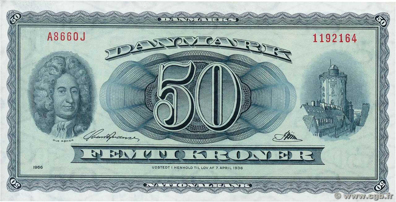 50 Kroner DINAMARCA  1966 P.045l FDC