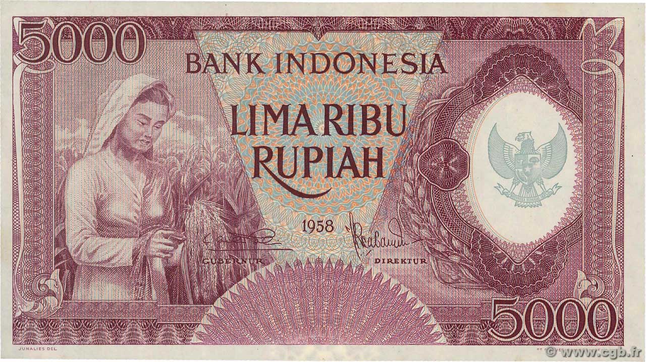 5000 Rupiah INDONÉSIE  1958 P.064 pr.NEUF