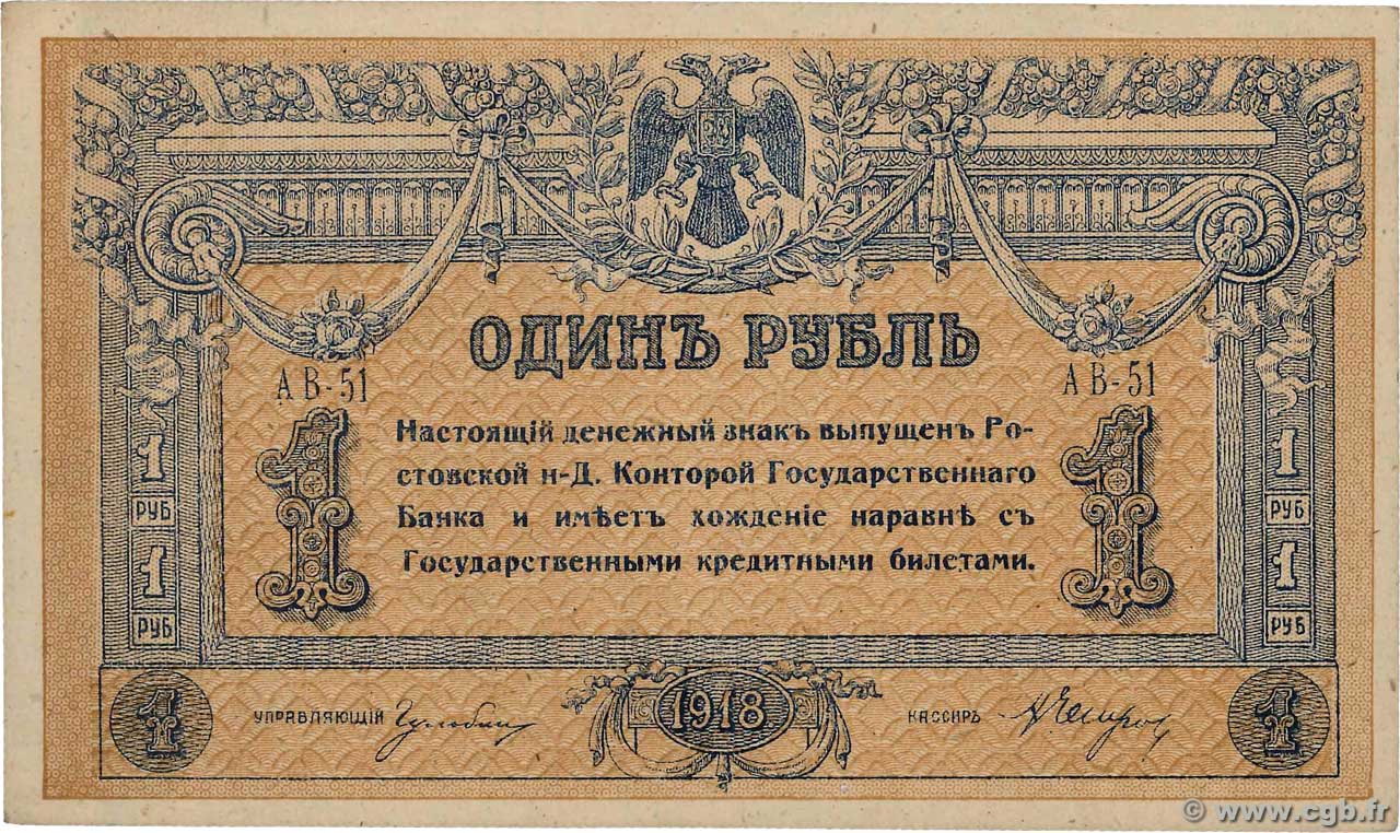 1 Rouble RUSIA Rostov 1918 PS.0408b SC+