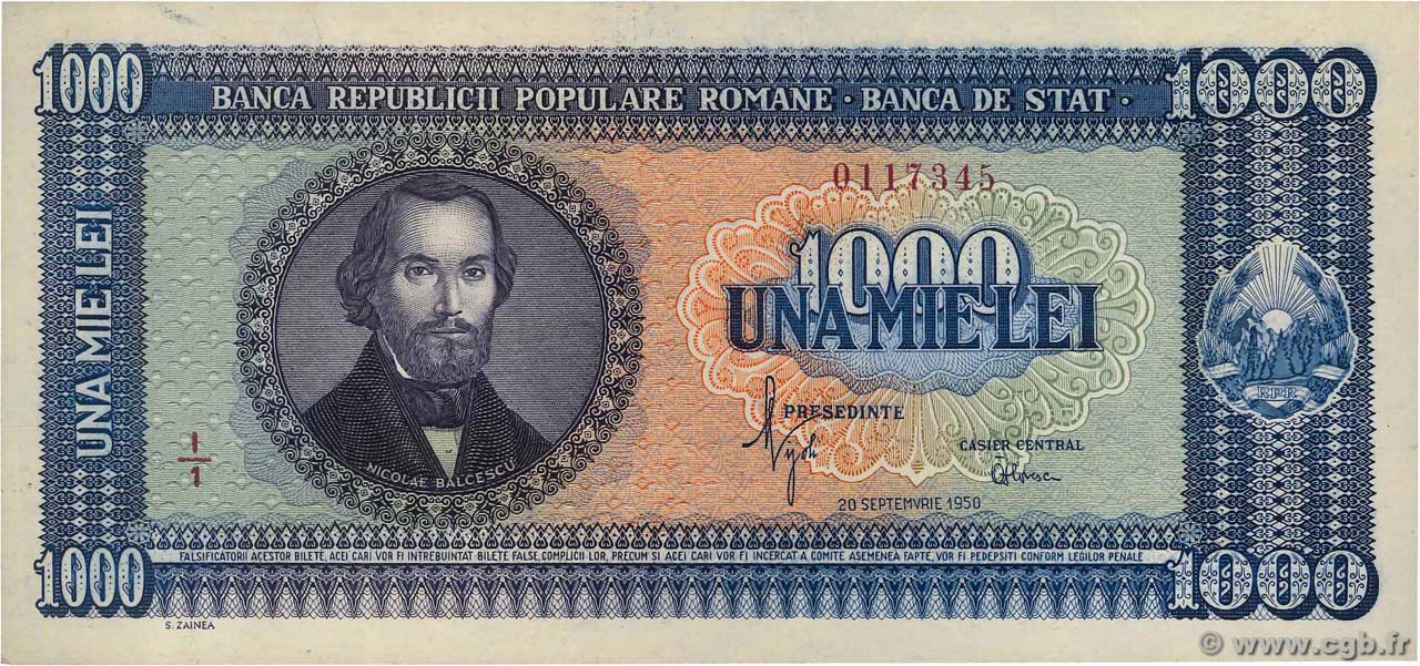 1000 Lei ROUMANIE  1950 P.087 NEUF