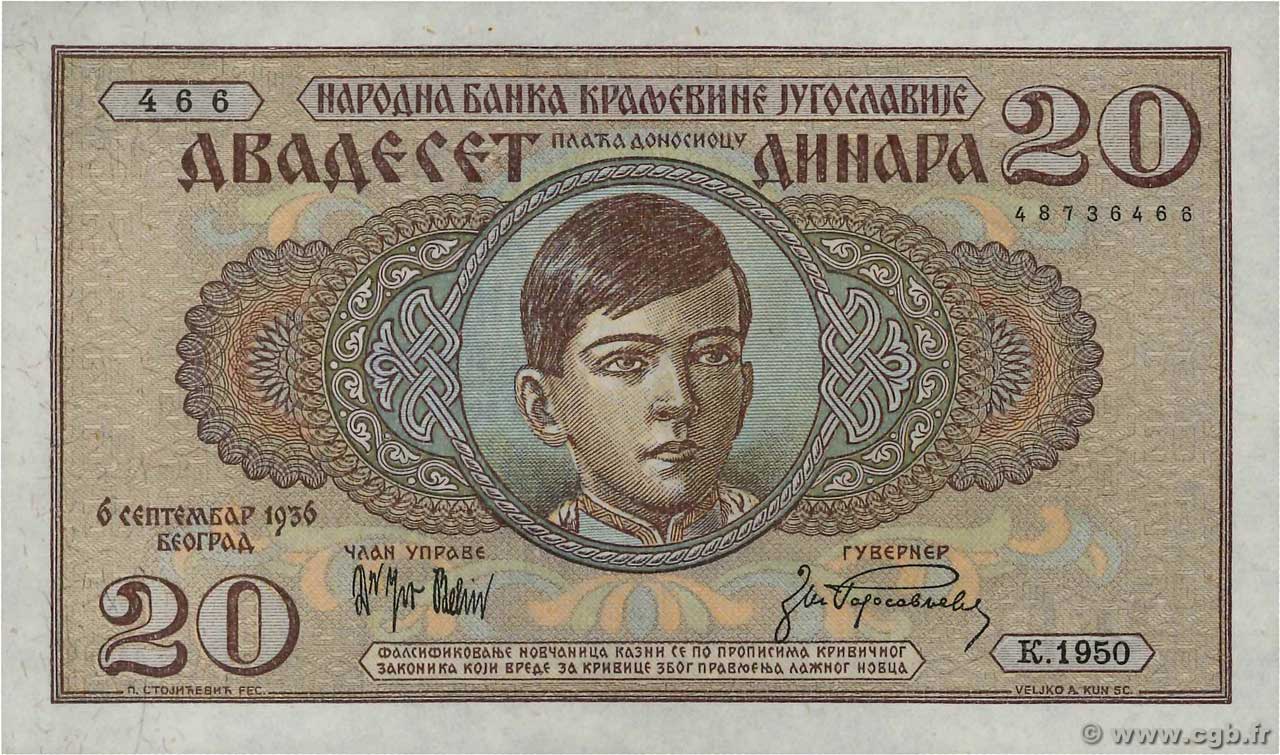 20 Dinara YOUGOSLAVIE  1936 P.030 NEUF