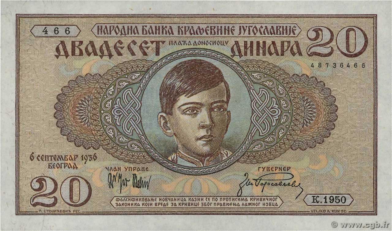 20 Dinara YUGOSLAVIA  1936 P.030 FDC