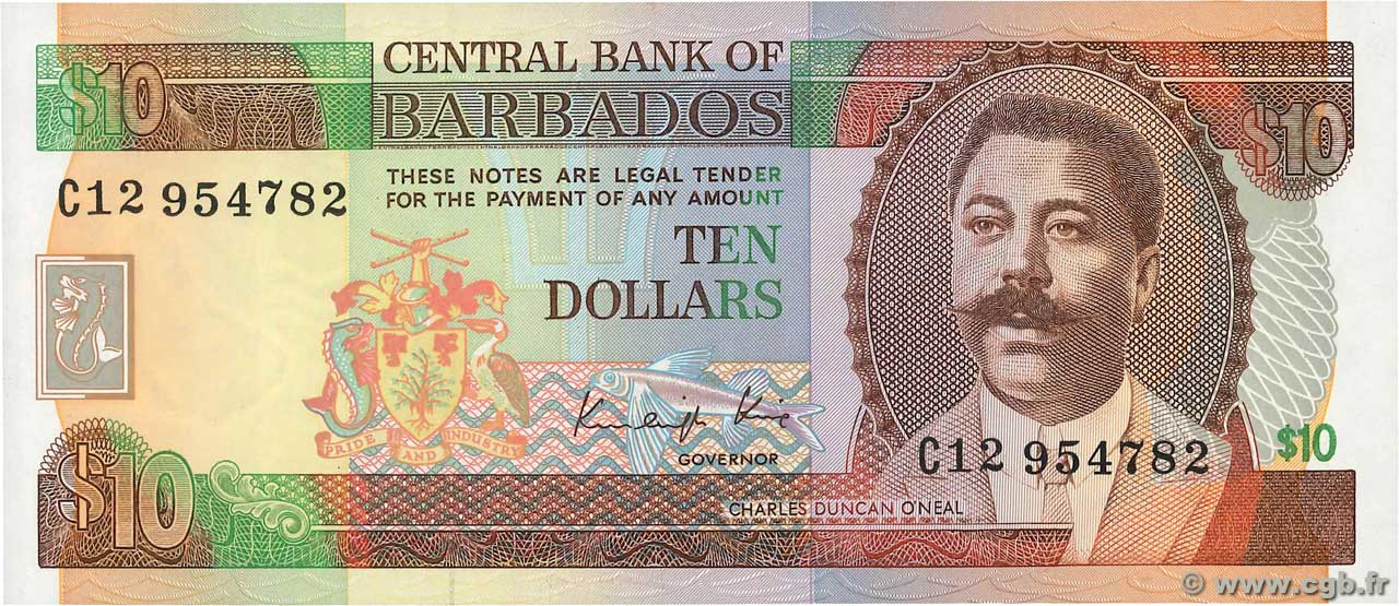 10 Dollars BARBADOS  1986 P.38 ST