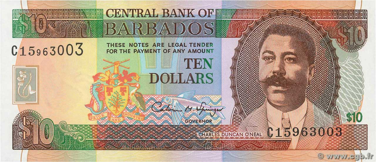 10 Dollars BARBADOS  1995 P.48 ST
