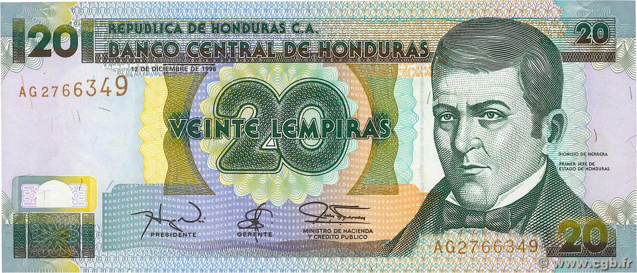20 Lempiras HONDURAS  1996 P.073d UNC