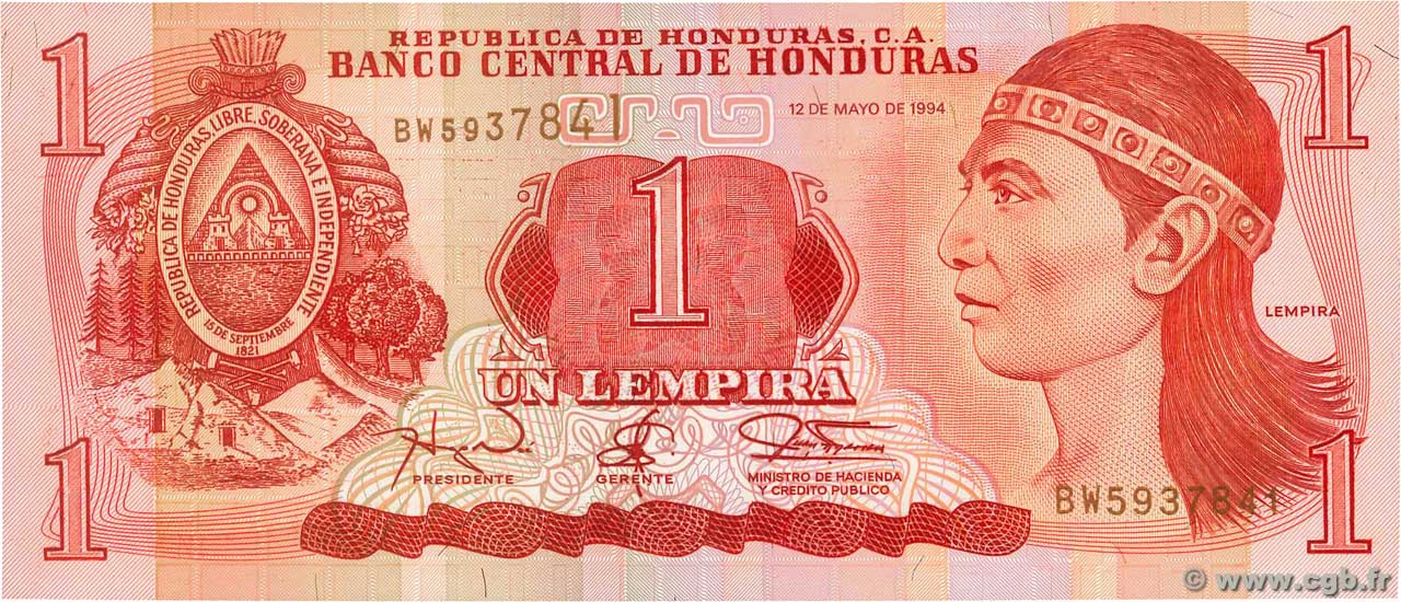 1 Lempira HONDURAS  1994 P.076 fST+