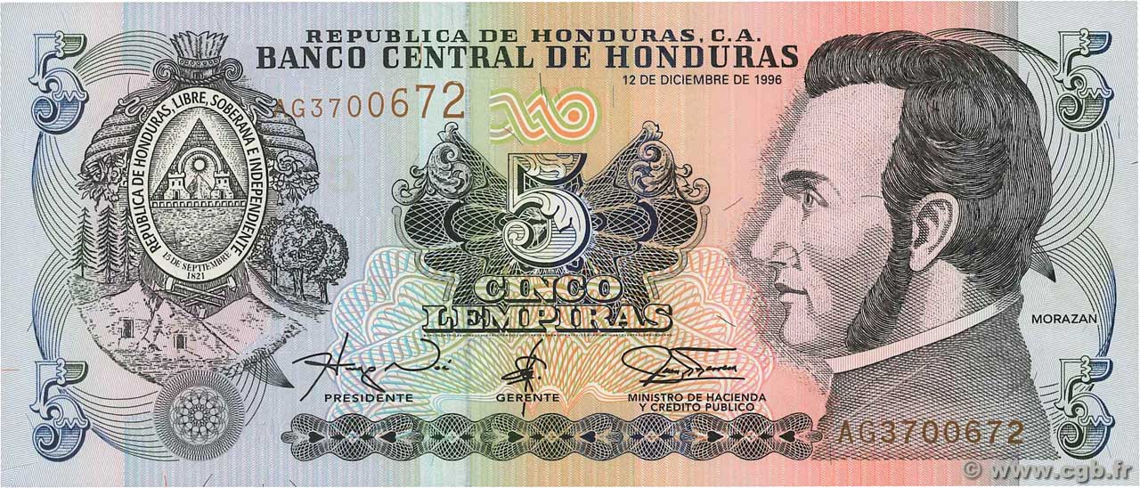 5 Lempiras HONDURAS  1996 P.081a UNC