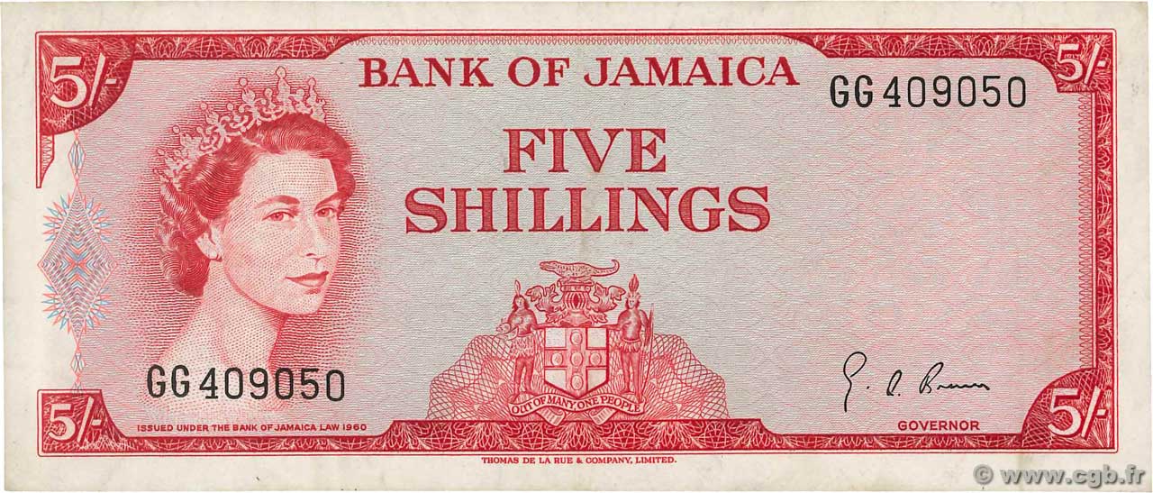 5 Shillings JAMAICA  1967 P.51Ad EBC