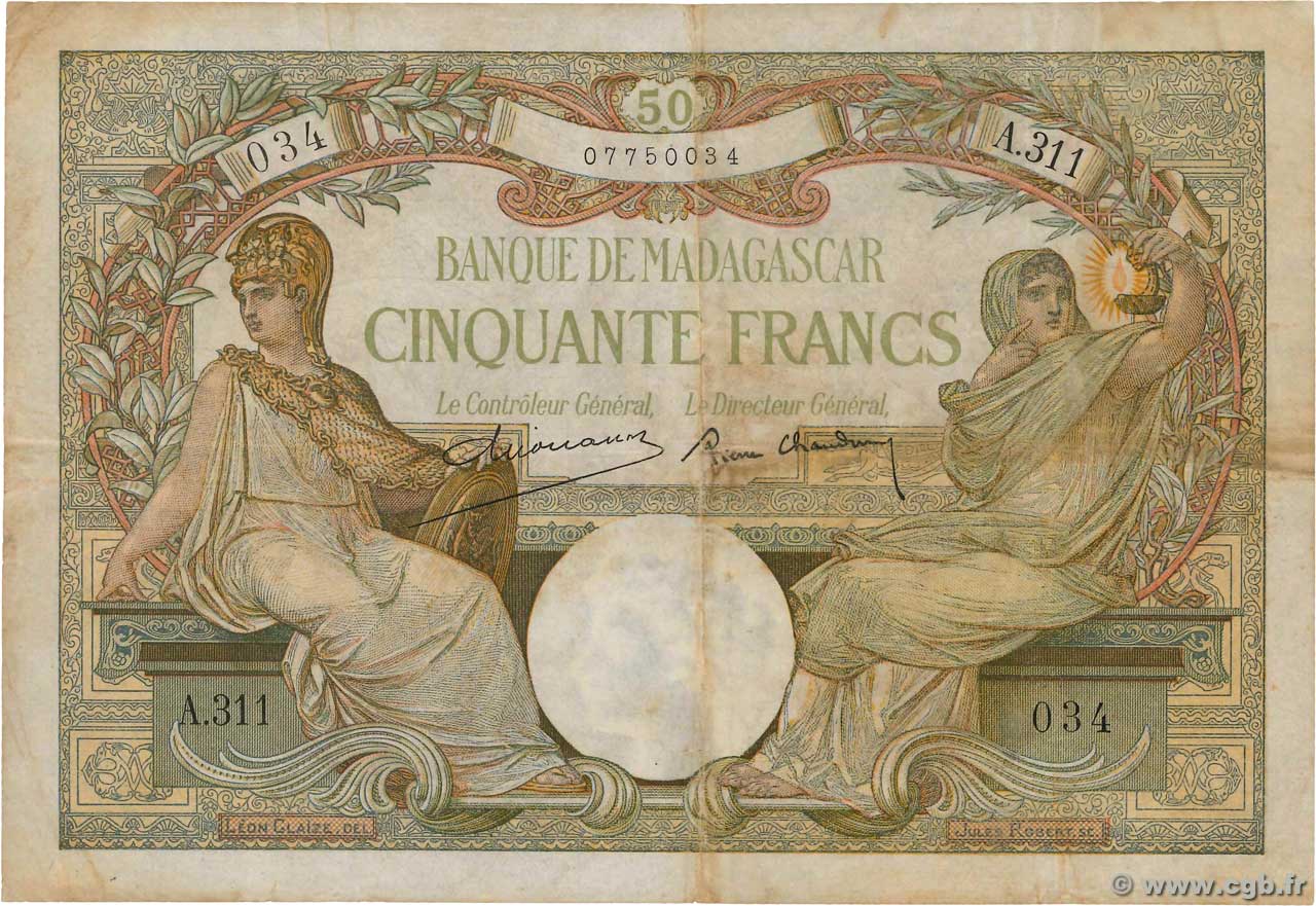 50 Francs MADAGASCAR  1937 P.038 BC