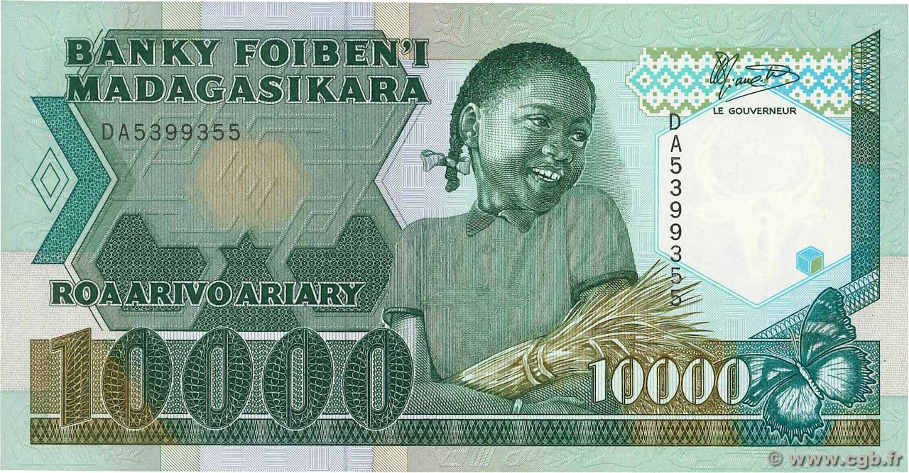 10000 Francs - 2000 Ariary MADAGASCAR  1988 P.074a UNC