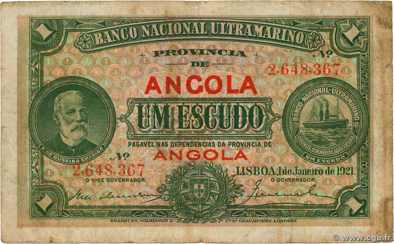 1 Escudo ANGOLA  1921 P.055 MB
