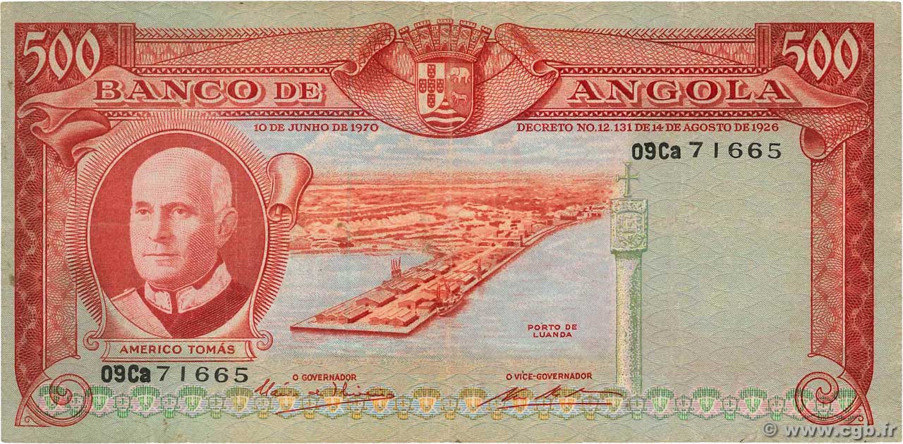 500 Escudos ANGOLA  1970 P.097 TB