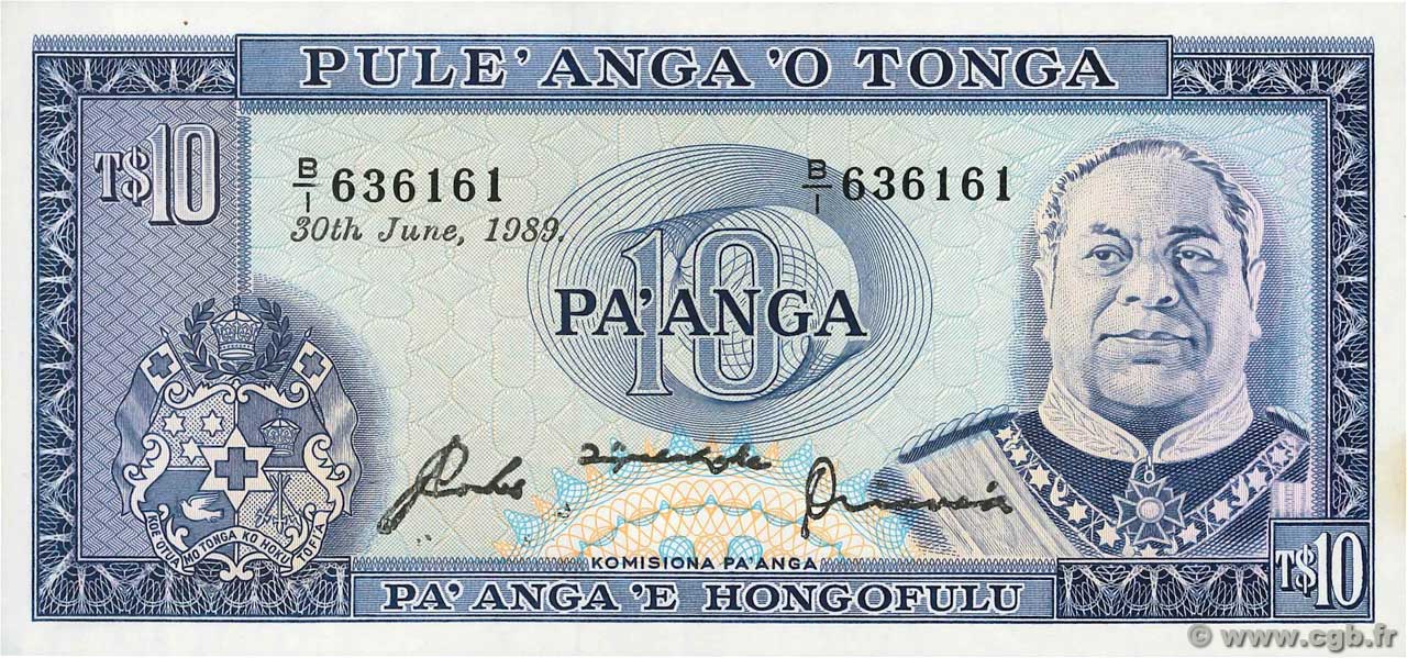 10 Pa anga TONGA  1989 P.22c SC+