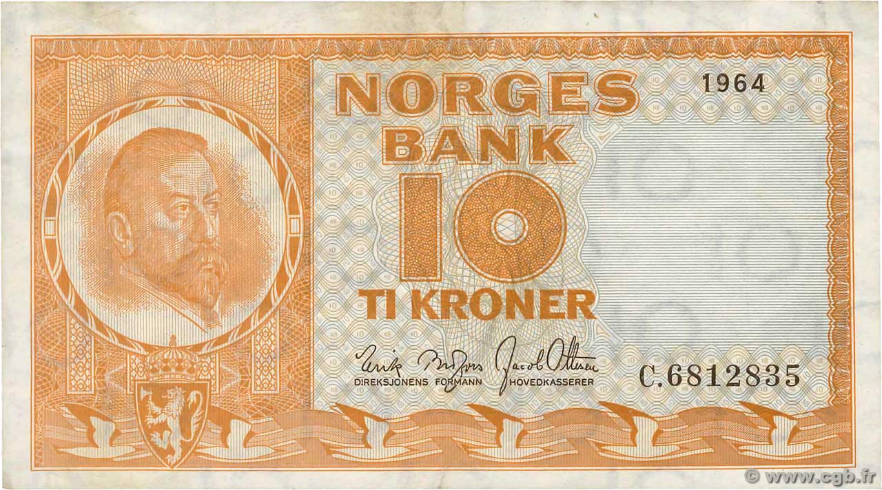10 Kronor NORVÈGE  1964 P.31c BB