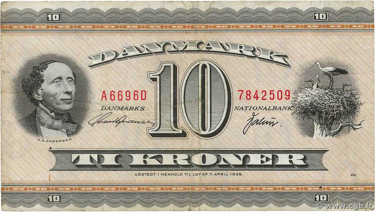 10 Kroner DANEMARK  1969 P.044ac TB