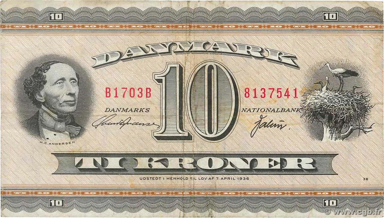 10 Kroner DINAMARCA  1970 P.044ae BC