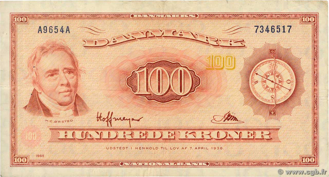 100 Kroner DANEMARK  1965 P.046d TB