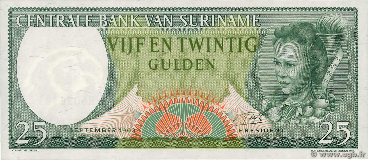 25 Gulden SURINAM  1963 P.122 NEUF