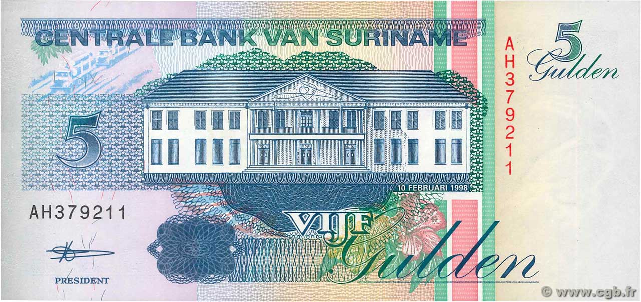 5 Gulden SURINAM  1998 P.136b ST