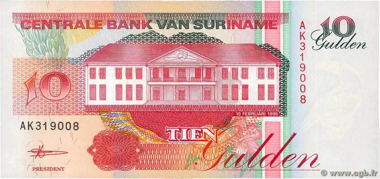 10 Gulden SURINAME  1998 P.137b FDC