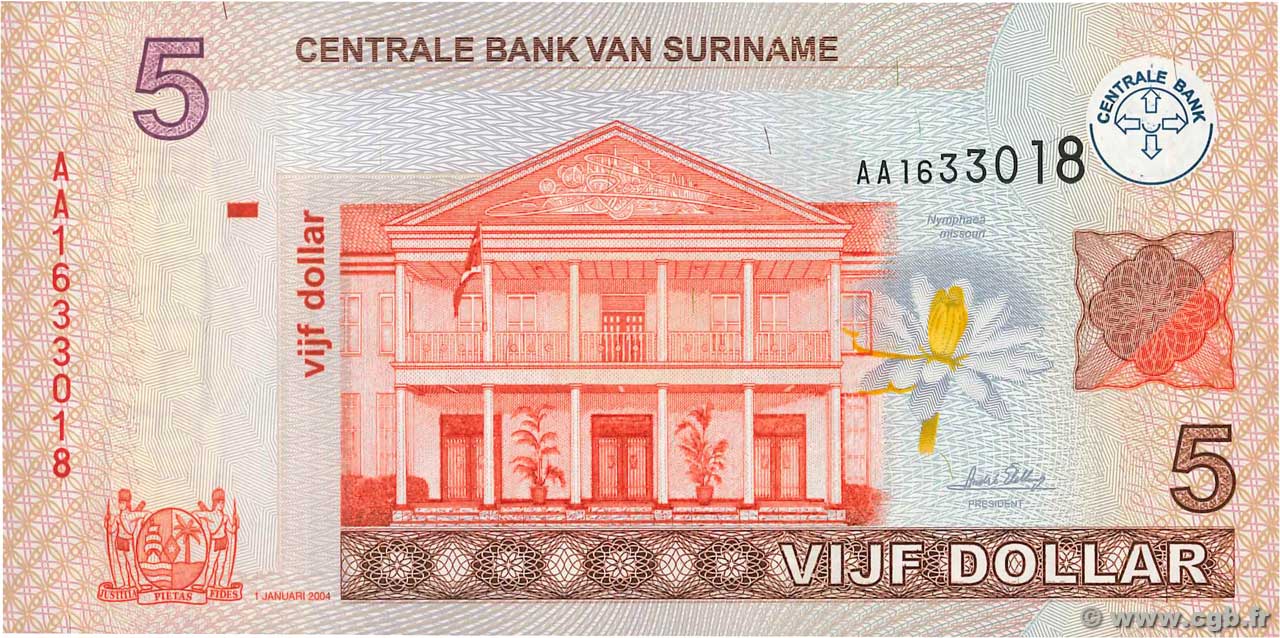 5 Dollars SURINAM  2004 P.157a FDC