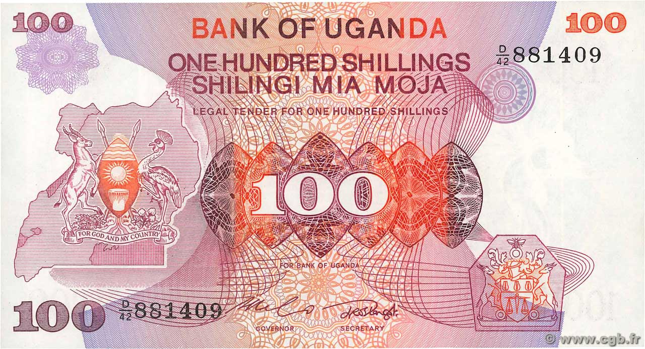 100 Shillings UGANDA  1982 P.19a ST