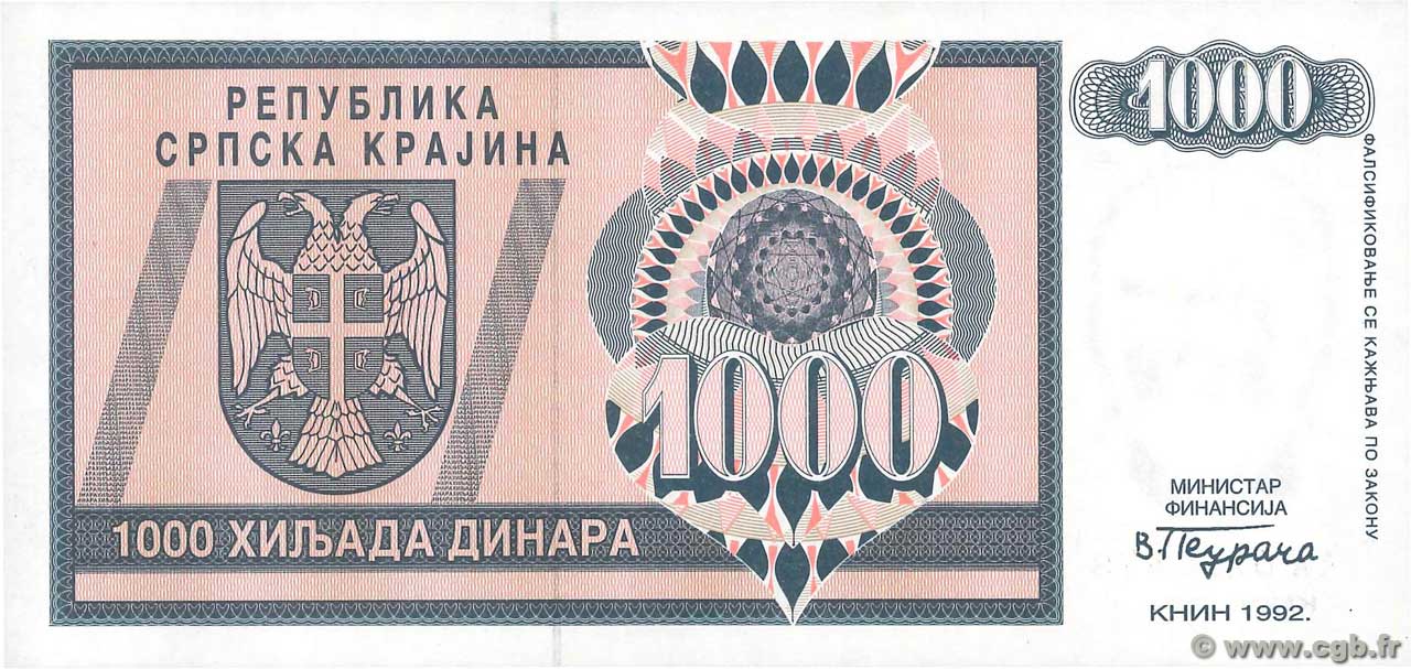 1000 Dinara CROAZIA  1992 P.R05a FDC