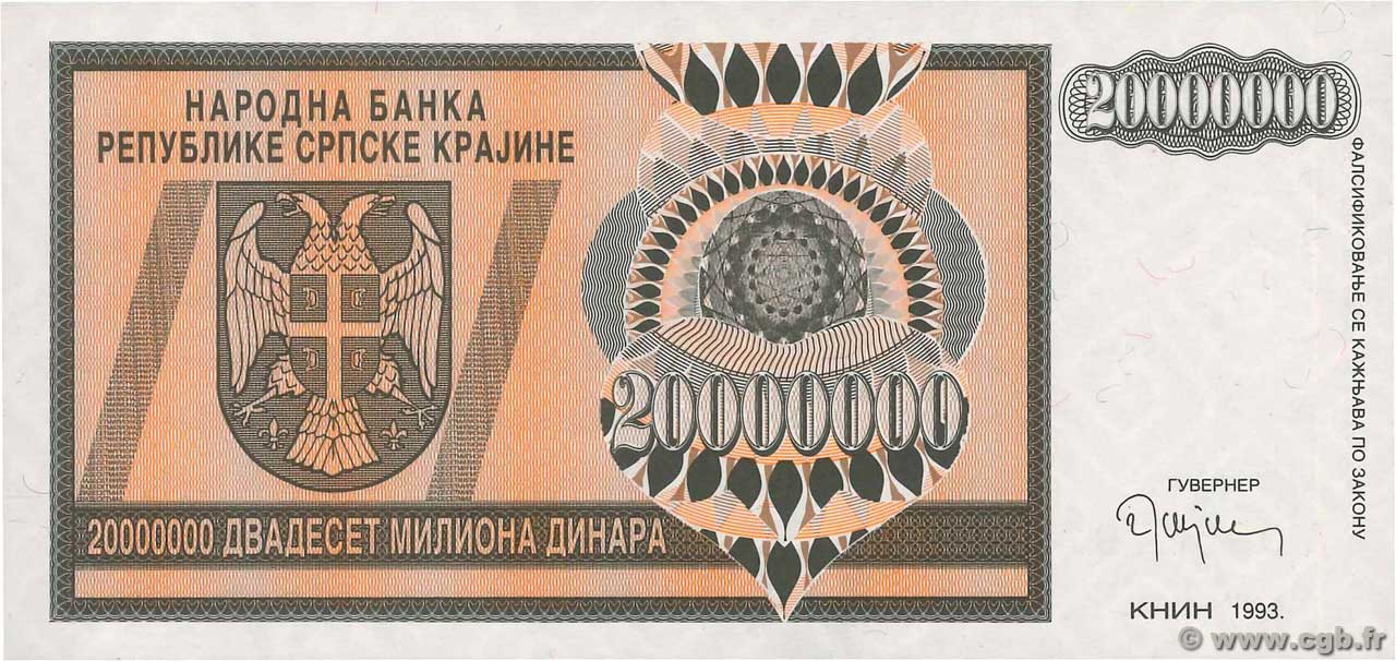 20 000 000 Dinara CROATIE  1993 P.R13a NEUF