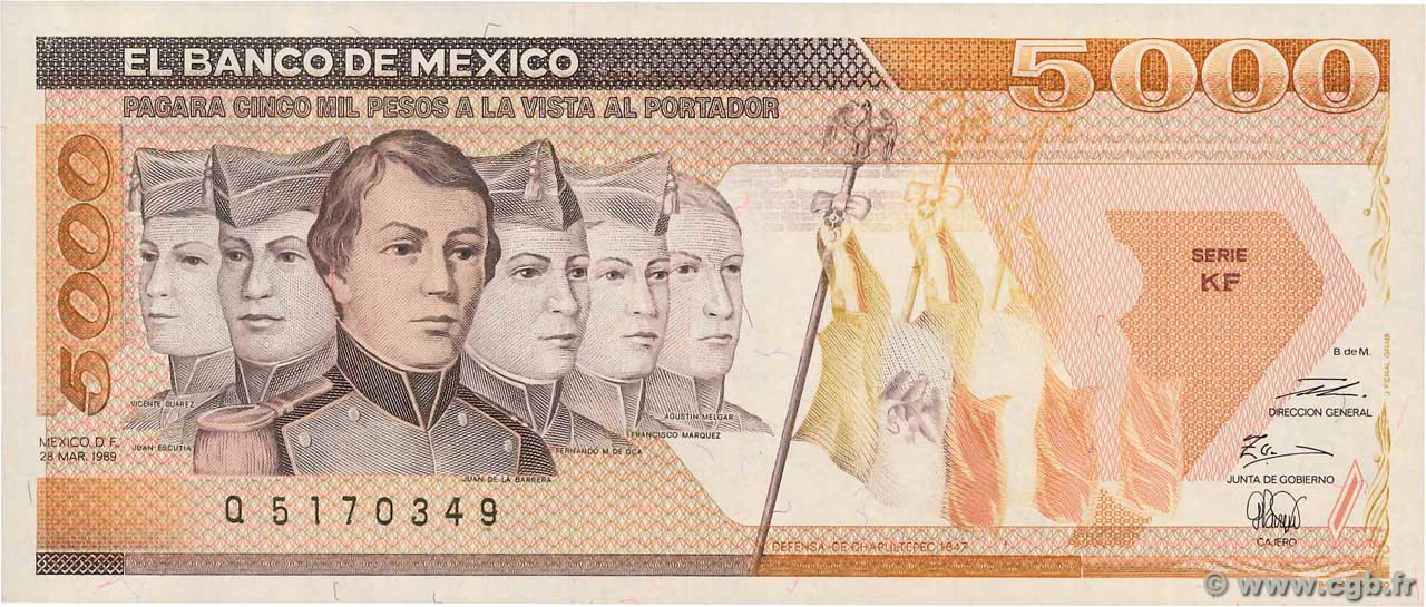 5000 Pesos MEXIQUE  1989 P.088c pr.NEUF