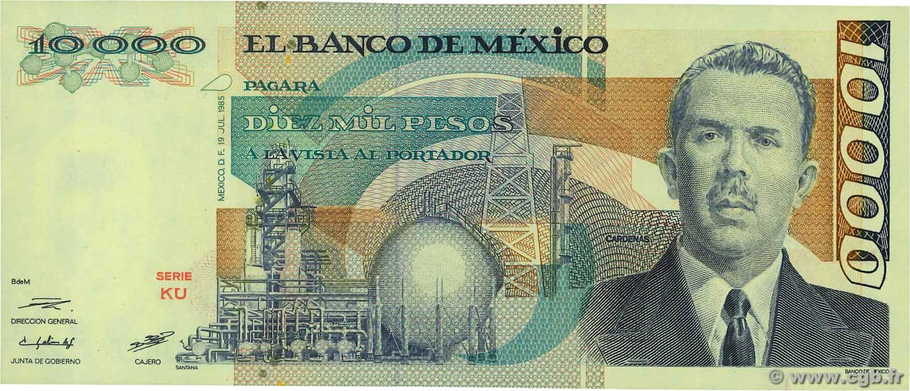 10000 Pesos MEXICO  1985 P.089 ST