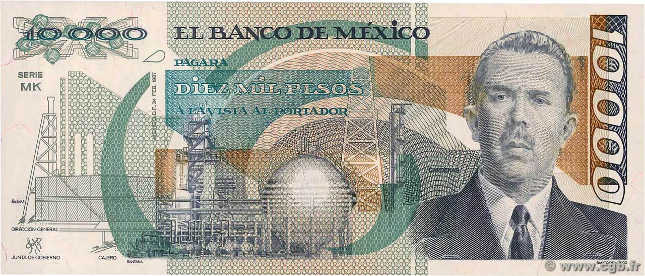 10000 Pesos MEXICO  1987 P.090a UNC