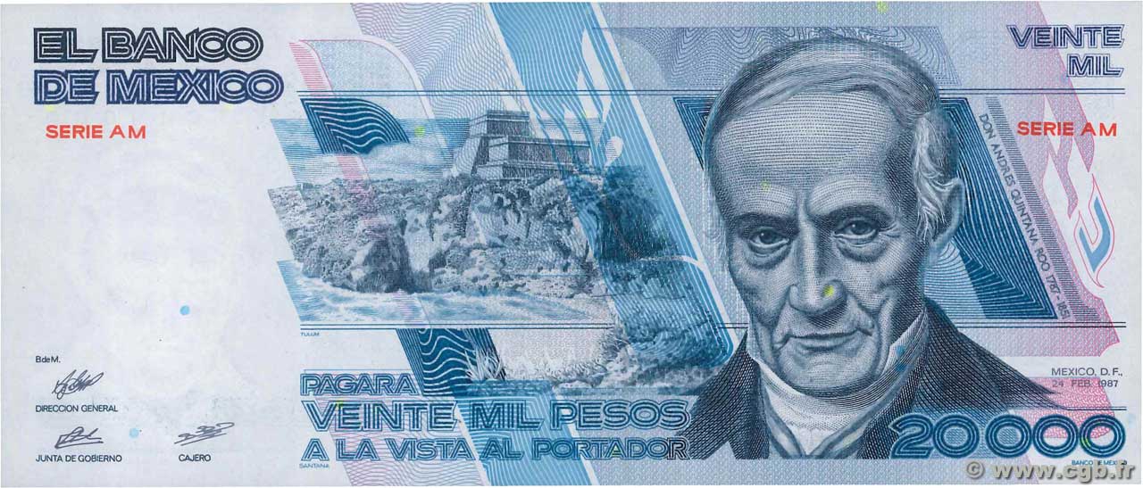 20000 Pesos MEXICO  1987 P.091b fST