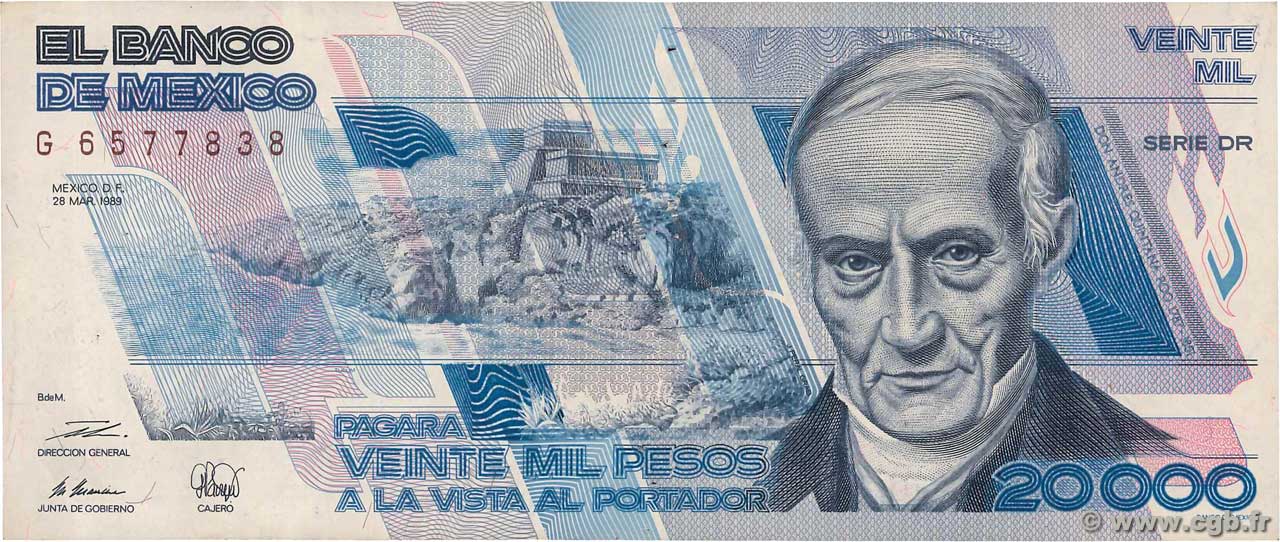 20000 Pesos MEXICO  1989 P.092b SPL