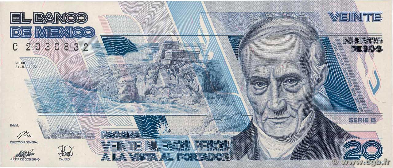 20 Nuevos Pesos  MEXICO  1992 P.096 UNC