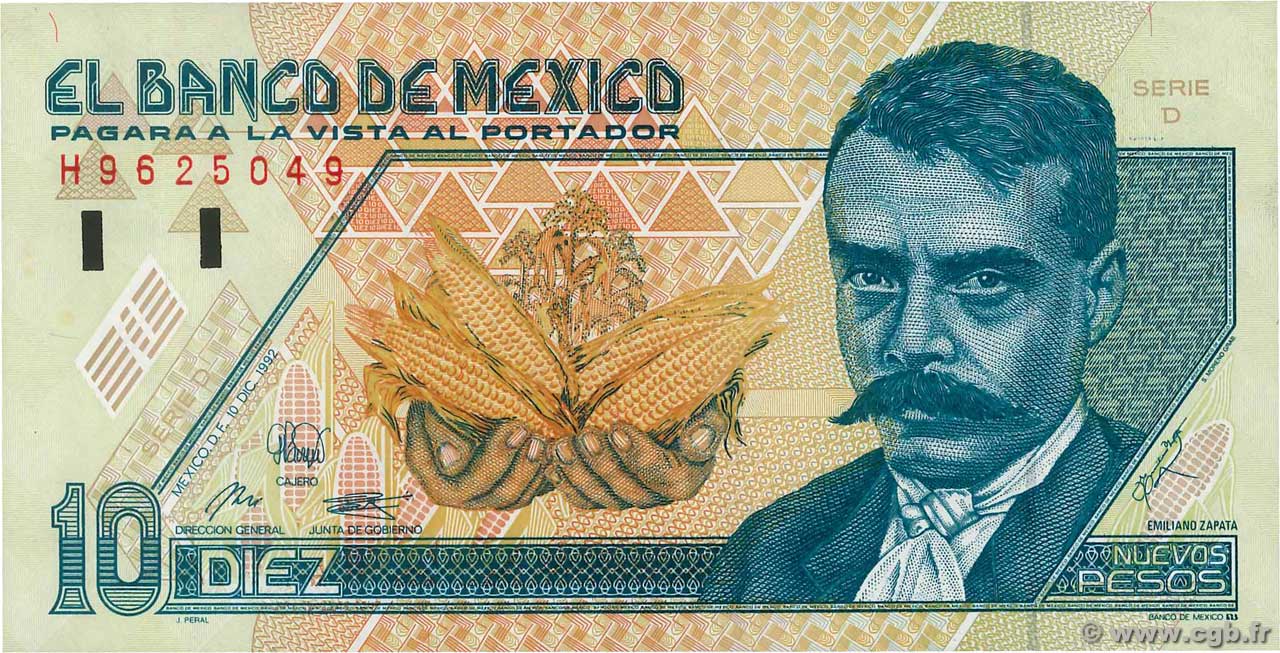 10 Nuevos Pesos MEXICO  1992 P.099 UNC-