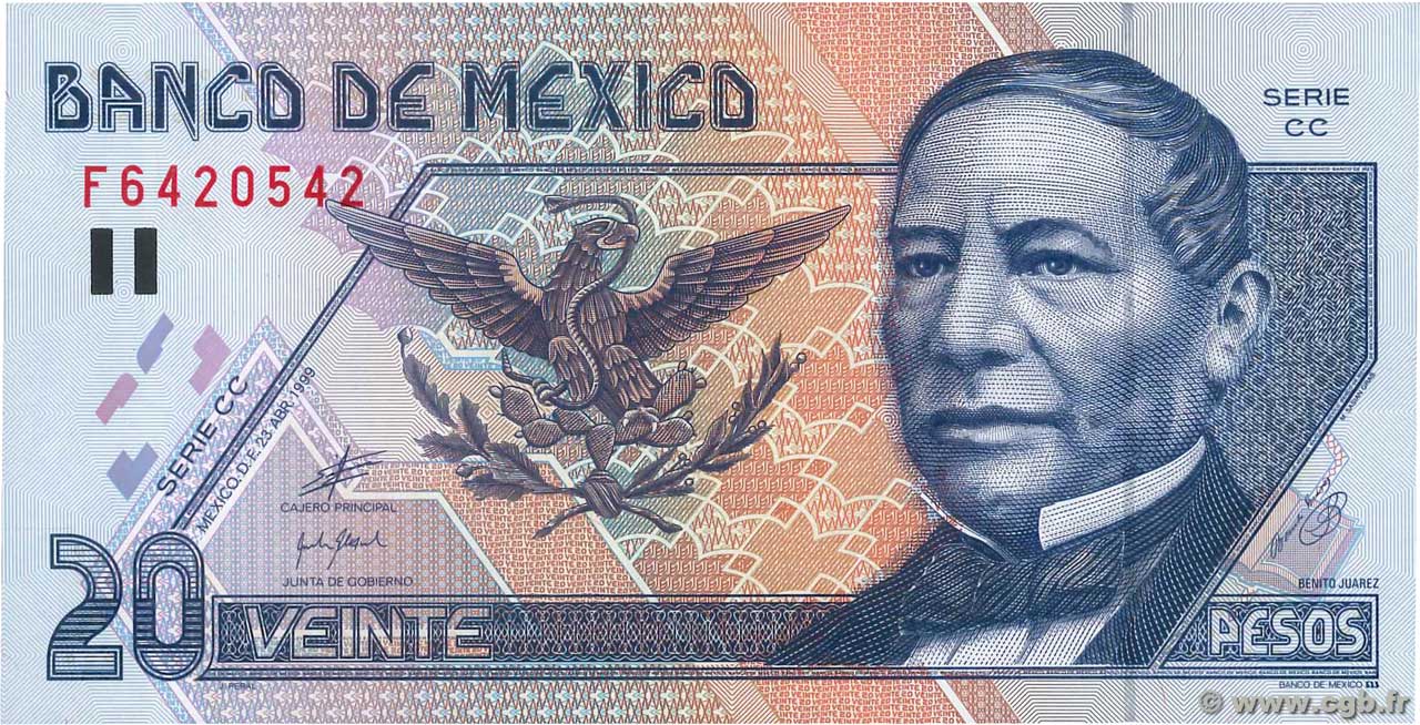 20 Pesos MEXICO  1999 P.106d FDC