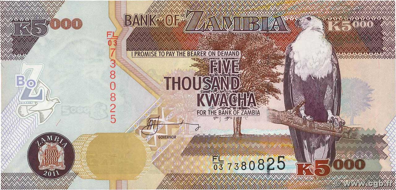 5000 Kwacha ZAMBIA  2011 P.45g UNC