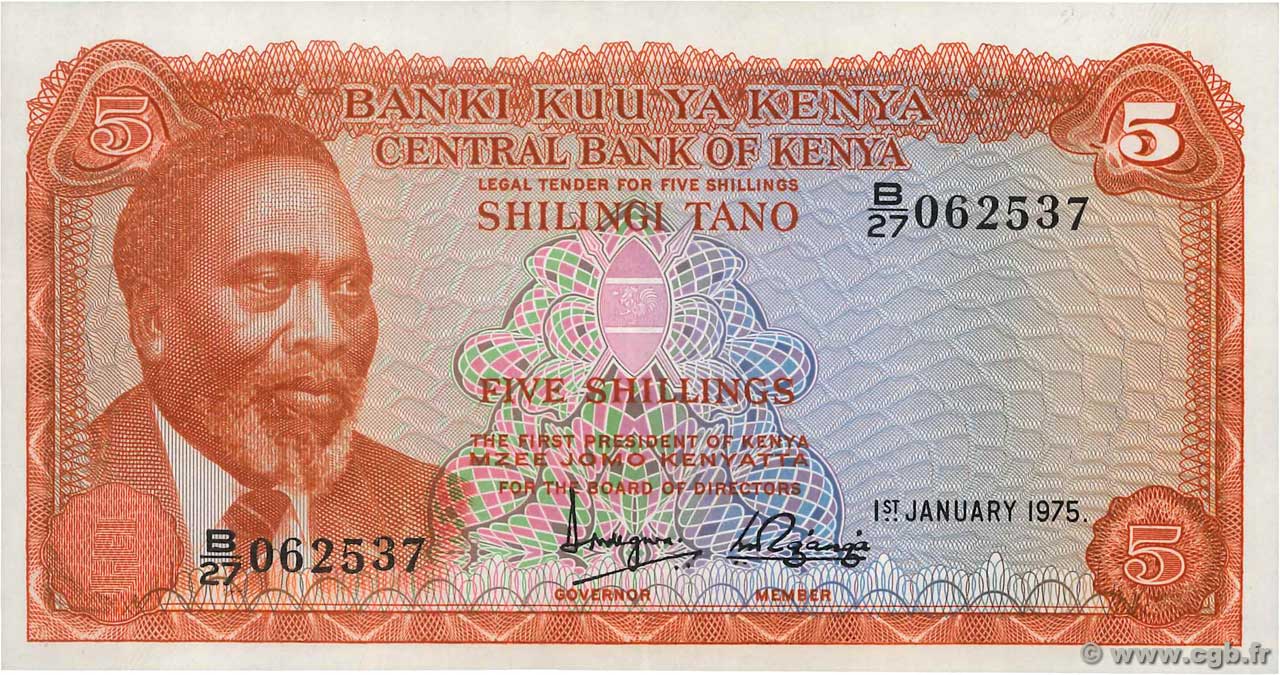 5 Shillings  KENYA  1975 P.11b SPL