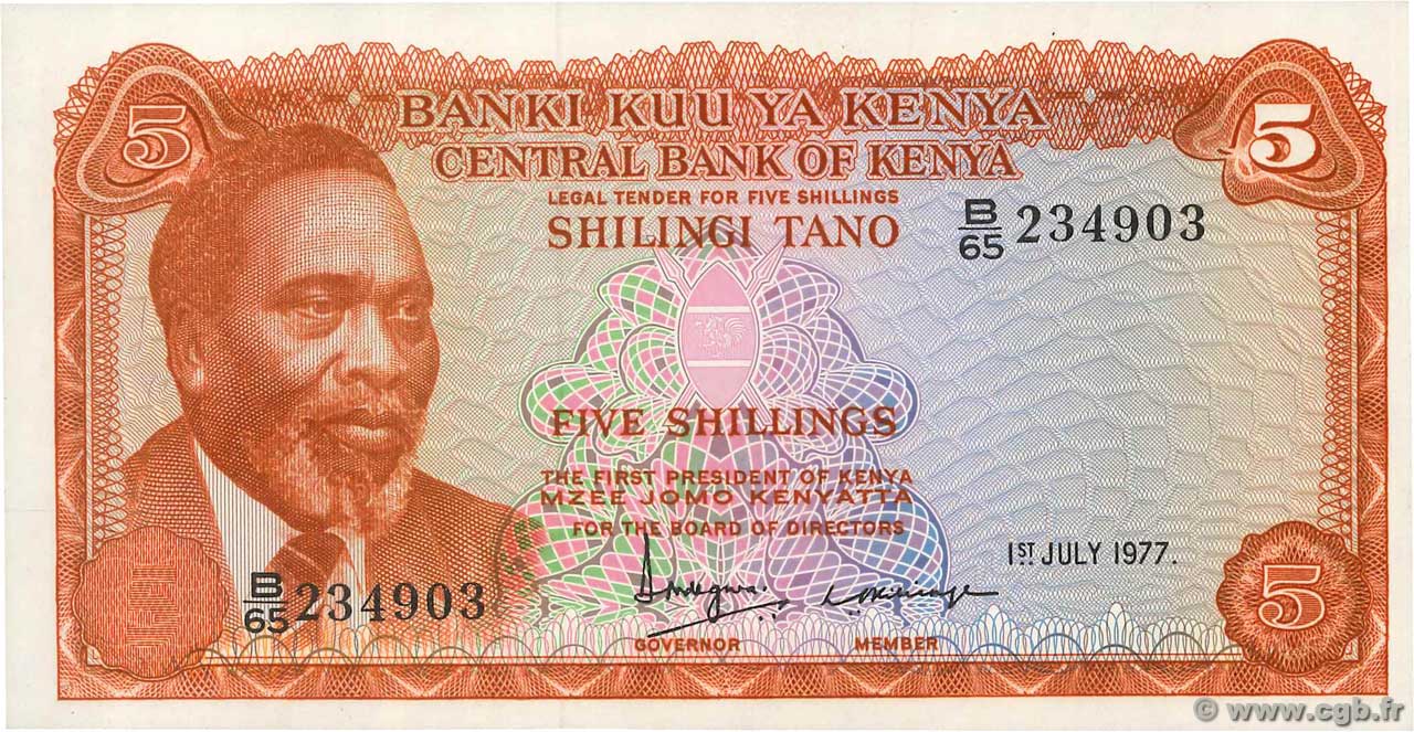 5 Shillings KENYA  1977 P.11d SPL